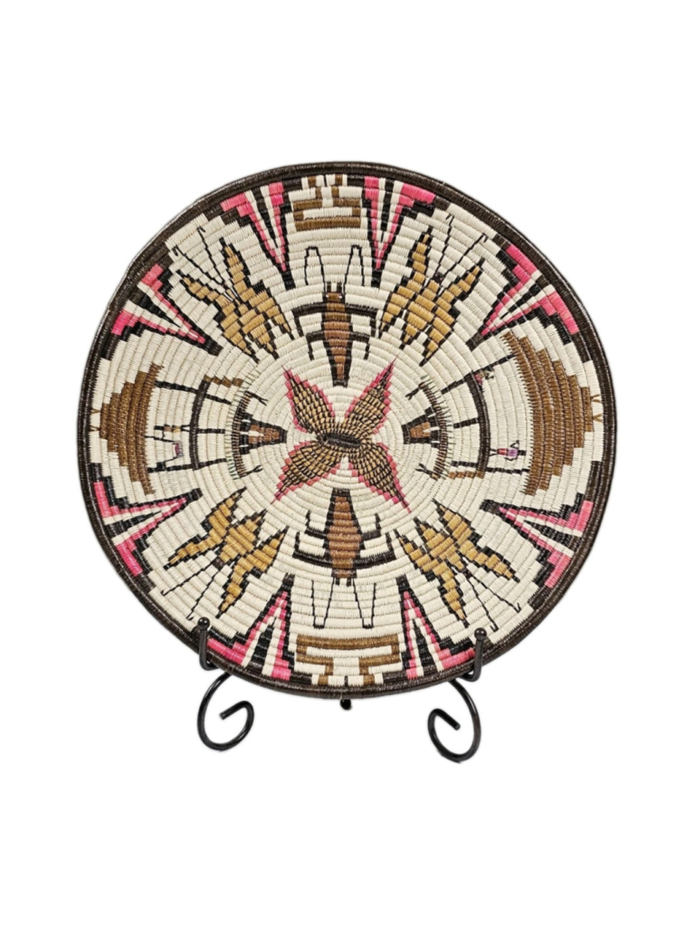 Southwestern Style Woven Coiled Basket Plaque 13" Butterfly Boho Wall Art